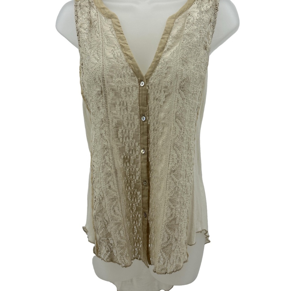 Tiny Anthropologie Elegant Lace Tan Sleeveless Top